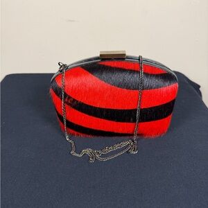 Eclectic Red and Black Zebra Calf Hair Clutch